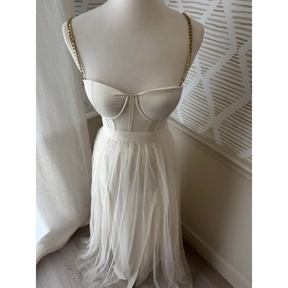 The Vintage Shop Ivory Gold Chain Mesh Tulle Bustier Corset Gown - Picture 4 of 6